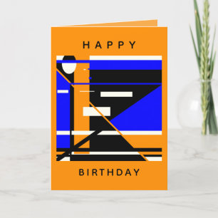 Carte Joyeux Anniversaire Bleu Blanc Blanc Orange MCM Lo