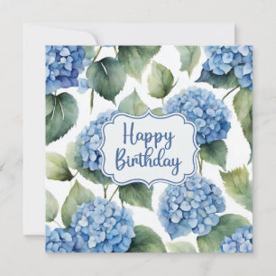 Carte Joyeux anniversaire bleu Hydrangea Fleurs aquarell