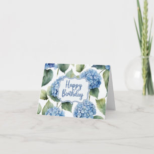 Carte Joyeux anniversaire bleu Hydrangea Fleurs aquarell