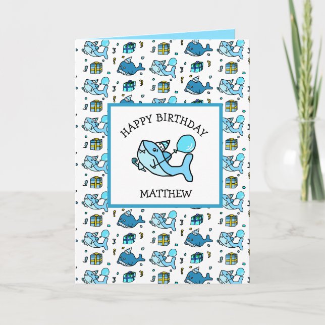 Carte Joyeux Anniversaire Bleu Requin Bébé Personnalisé (Devant)