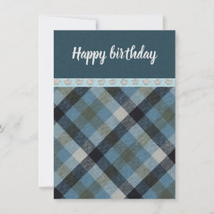 Carte Joyeux anniversaire Blue Tartan Flat Greeting Card