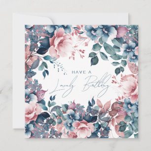 Carte Joyeux anniversaire Bohème Jardin Bleu Floral