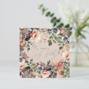 Carte Joyeux Anniversaire Bohème Jardin Floral Champagne