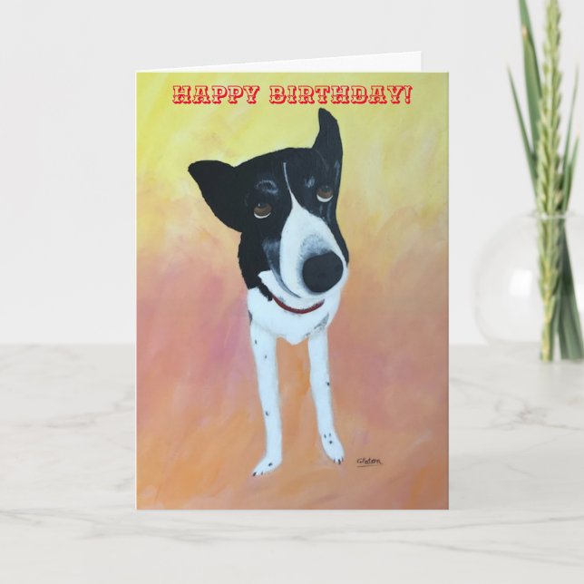 Carte Joyeux Anniversaire, Bordure Collie Dog Peinture C (Devant)