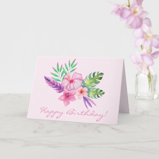 Carte Joyeux anniversaire | Bouquet d'Hibiscus tropical (Orchidée)