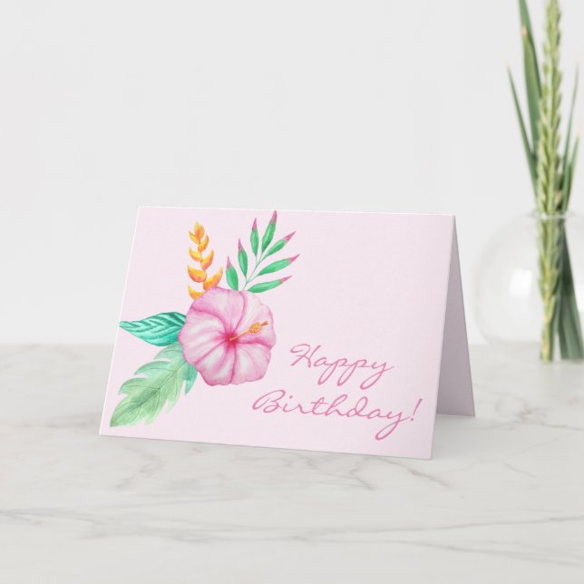 Carte Joyeux anniversaire | Bouquet d'Hibiscus tropical (Devant)