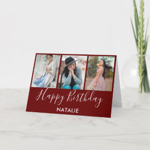 Carte Joyeux anniversaire Bourgogne et blanc 3 photo Col