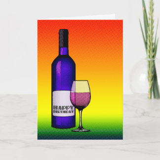 Carte joyeux anniversaire : bouteille de vin demi-teinte