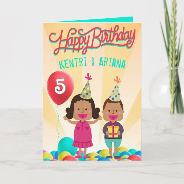 Carte Joyeux anniversaire {Boy & Girl}Ethnic Twins Ballo (Devant)