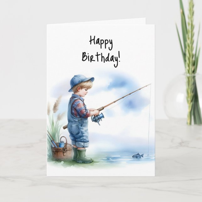 Carte Joyeux anniversaire Boy Gone Fishin’ pour Birthday (Devant)