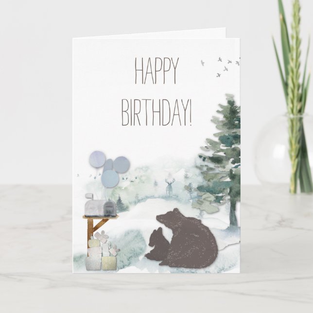 Carte Joyeux Anniversaire Boy Woodland Forest Animaux (Devant)