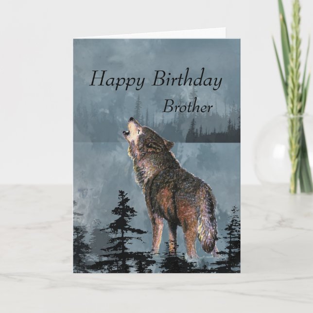 Carte Joyeux anniversaire BrotherHowling Wolf Moon Citat (Devant)