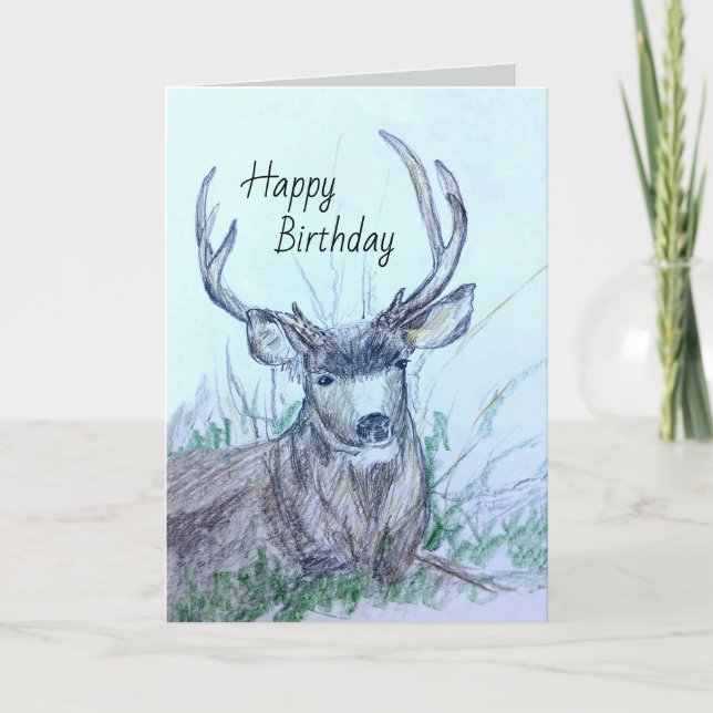 Carte Joyeux Anniversaire Buck Deer Animal Faune (Devant)