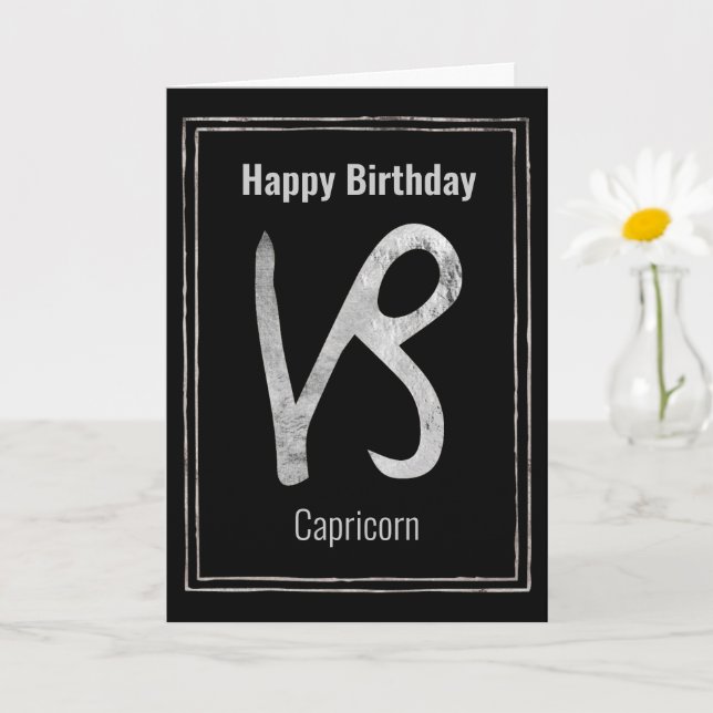 Carte Joyeux anniversaire Capricorne argent zodiac astro (Petite plante)