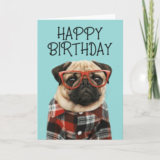 Carte Joyeux Anniversaire | Carlin Chemise à Carreaux (Devant)