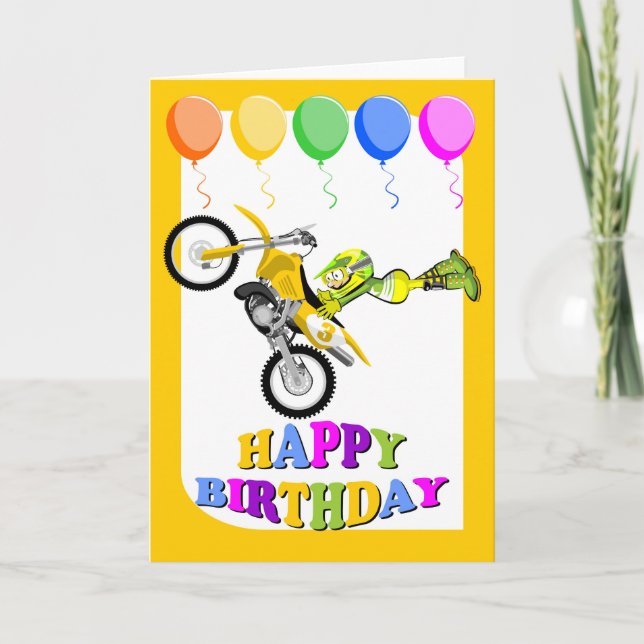 Carte Joyeux anniversaire, champion motocross rider (Devant)