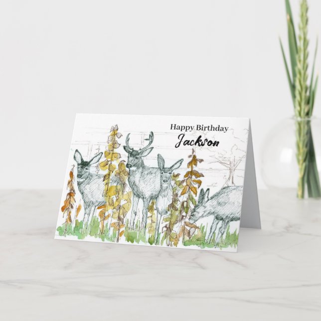 Carte Joyeux Anniversaire Chasse Cerf Faune en Pâture (Devant)