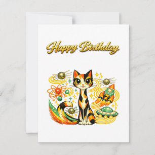 Carte Joyeux Anniversaire Chat Calicot Sci-Fi Espace Ato