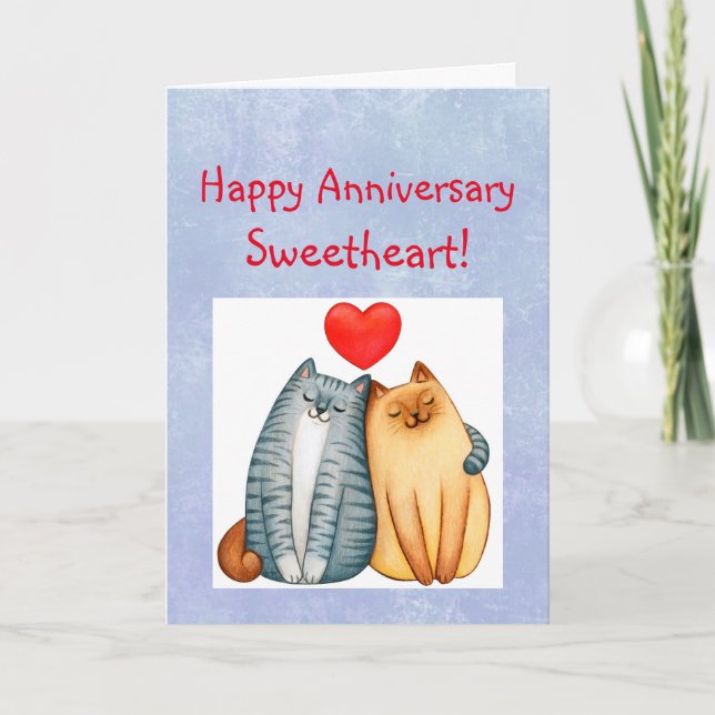 Carte Joyeux Anniversaire Chat de couple pourpre, amoure (Devant)