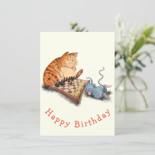 Carte Joyeux anniversaire - Chat et souris Jouer aux éch