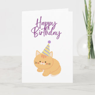 Carte Joyeux Anniversaire Chat Orange Mignon