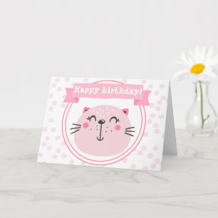 Carte Joyeux anniversaire ! Chat rose mignon - Anniversa