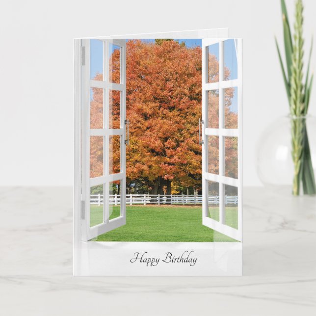 Carte Joyeux anniversaire Chêne d'automne dans la fenêtr (Devant)