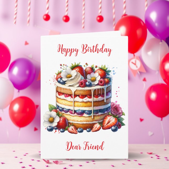 Carte Joyeux anniversaire Cher ami Anniversaire Gâteau C (Créateur téléchargé)