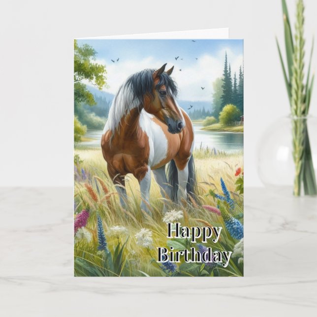 Carte Joyeux Anniversaire Cheval Lover Girl (Devant)