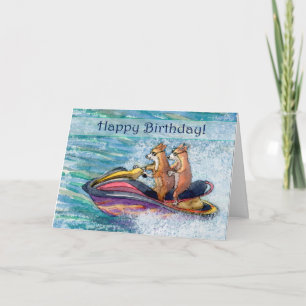 Carte Joyeux anniversaire, chien de corgi conduisant son