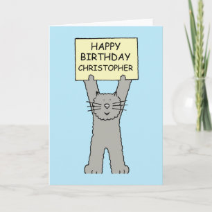 Carte Joyeux anniversaire Christopher Cartoon Cat