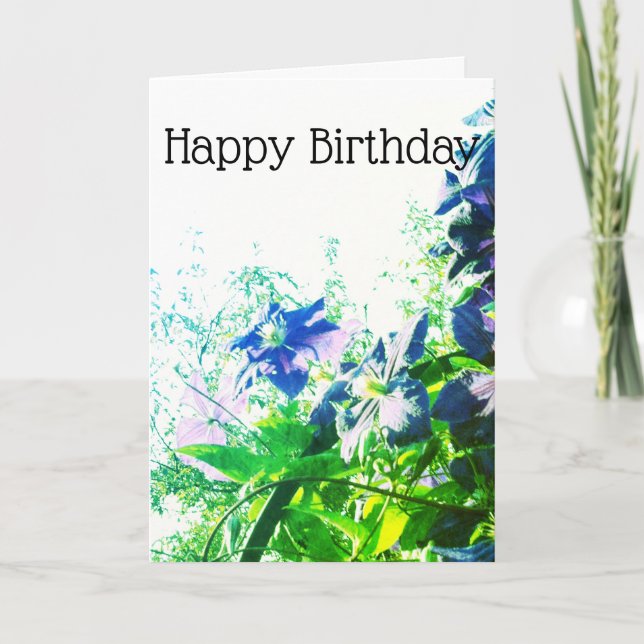 Carte *~* Joyeux anniversaire Clematis Blue Flower Perso (Devant)