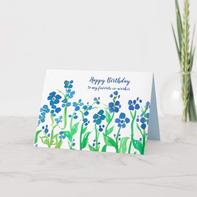 Carte Joyeux anniversaire Co-Travailleur Blue Watercolor (Devant)