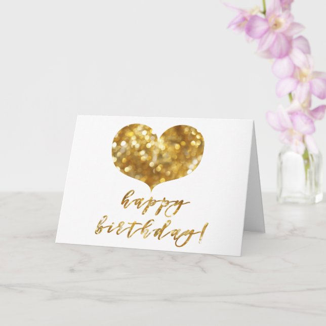 Carte Joyeux anniversaire ! Coeur étincelant doré (Orchidée)