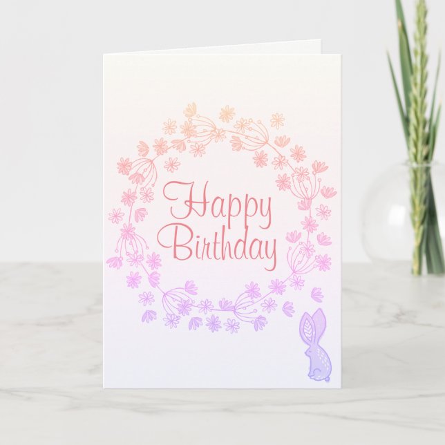 Carte Joyeux Anniversaire coloré Lapin à couronne fleuri (Devant)