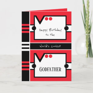 Carte Joyeux anniversaire Coolest Parrain rouge et noir