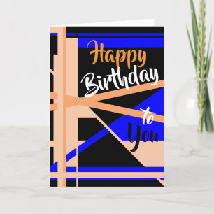 Carte "Joyeux Anniversaire" Coral Bleu Noir Art Abstrait