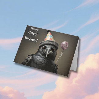 Carte Joyeux anniversaire corbeau 