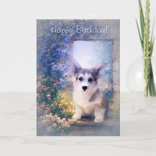Carte Joyeux Anniversaire Corgi Puppy (Devant)