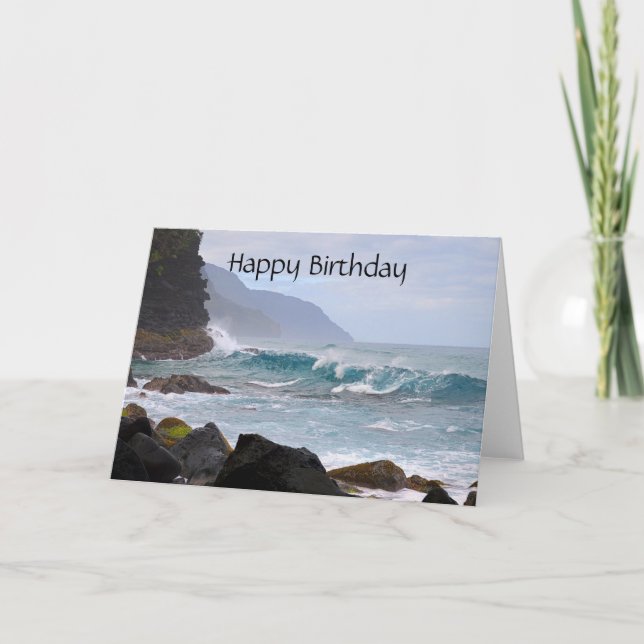 Carte Joyeux anniversaire, côte de Na Pali sur Kauai (Devant)