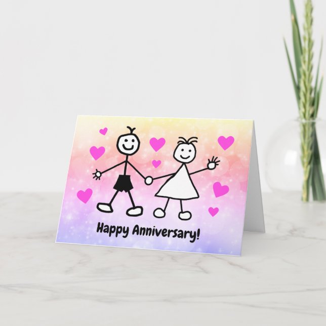 Carte Joyeux Anniversaire Couple de Dessin Animé Mignon (Devant)
