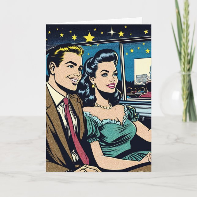 Carte Joyeux anniversaire | Couple rétro au film Drive-I (Devant)