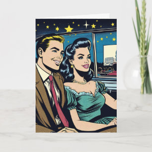 Carte Joyeux anniversaire   Couple rétro au film Drive-I