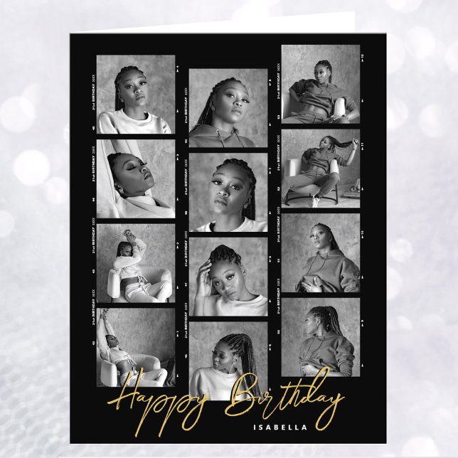 Carte Joyeux Anniversaire Custom Photo Strip Black Big (Créateur téléchargé)