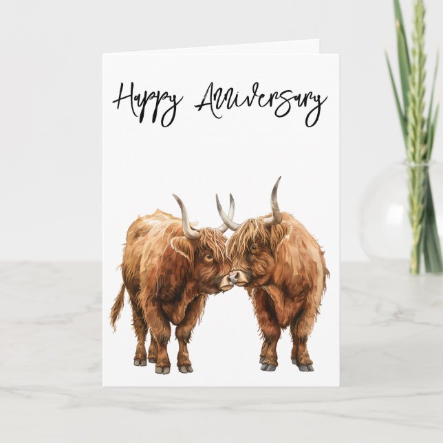 Carte Joyeux Anniversaire Cute Highland Cows Love (Devant)