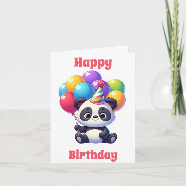 Carte Joyeux Anniversaire Cute Panda avec Ballons (Devant)