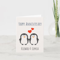 Joyeux Anniversaire - Cute Penguin Couple Card