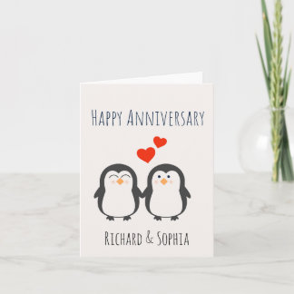 Carte Joyeux Anniversaire - Cute Penguin Couple Card
