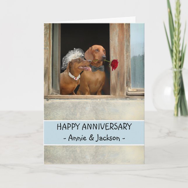 Carte Joyeux Anniversaire Dachshund Couple Marié Groom (Devant)