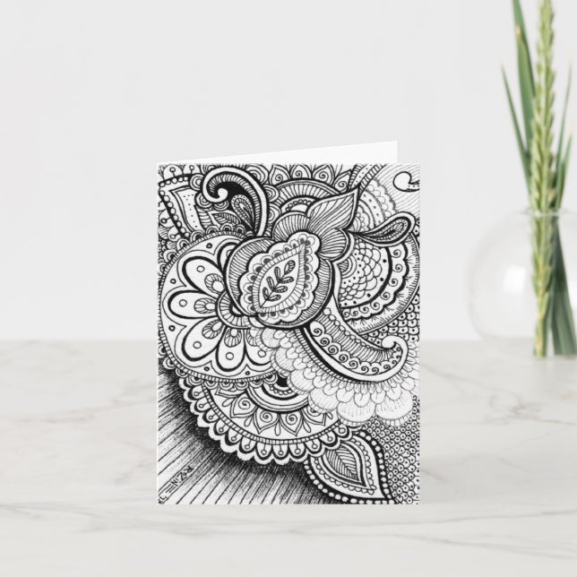 Carte Joyeux anniversaire Damask Indien Mandala Blank à  (Devant)